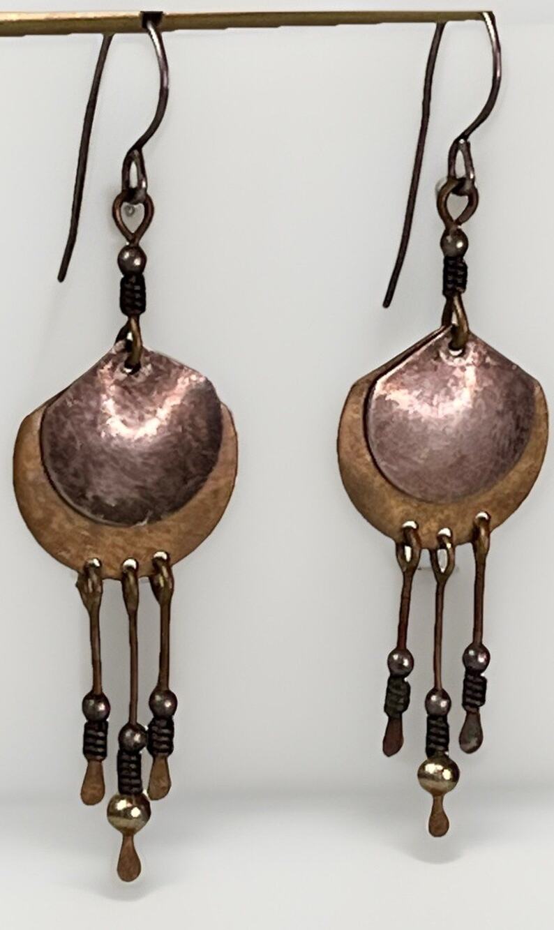 Vintage Sterling Silver Gold Plated Southwestern Fringe Drop Dangle Earrings 2”